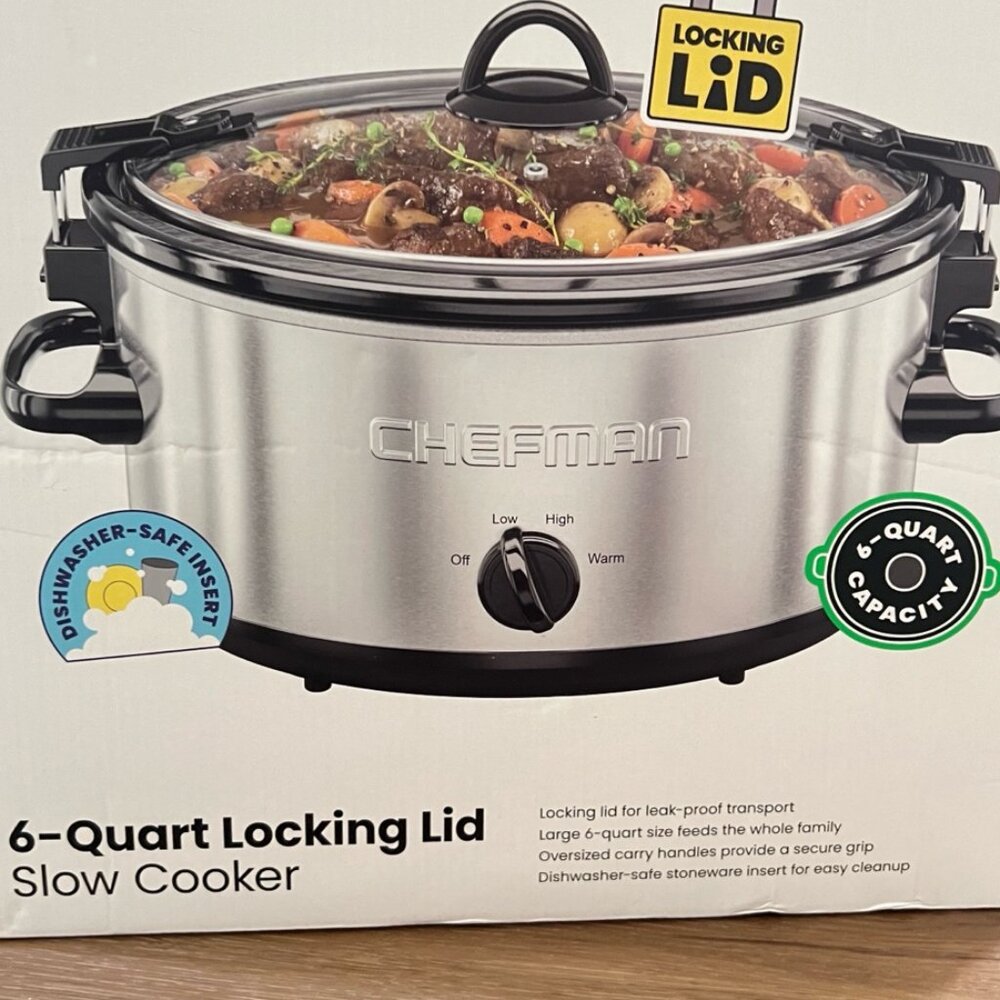 Chefman 6-Quart Locking Lid Slow Cooker – Stainless Steel